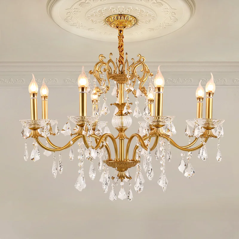 

European Home Decor Lighting Copper Pendant Light Hotel Project Banquet Hall Dinning Table Brass Crystal Led Chandelier