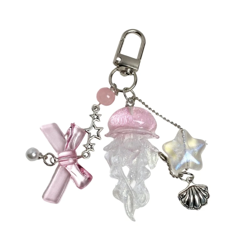  Translucent Jellyfish Keychain Glittering Phone Chain Phone Lanyard Accessory For Travel Party Gift Alloy Jewelry