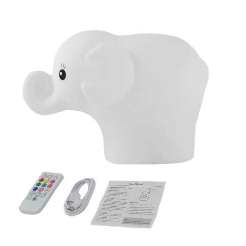 Silicone Night Light Animal Cute Elephant Shaped Silicone Night Light LED Nightlight USB Rechargeable For Kids Room Bedside