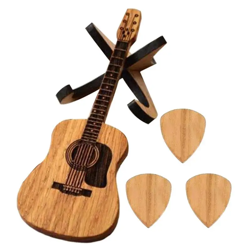 New 3 Picks Guitar Pick Container Handcrafted Wooden Acoustic Guitar Pick Box With Stand Storage Paddle Box For Bass Guitar