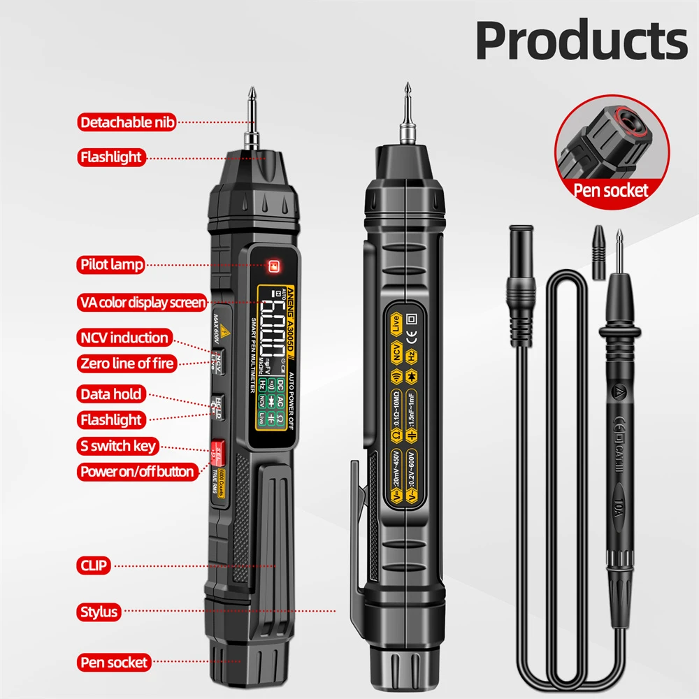 A3005D Digital Multimeter Pen Type 6000 Counts Professional Meter Non-Contact Auto AC/DC Voltage Ohm Diode NCV Tester Tools