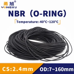 NBR O Ring Seal Gasket Thickness CS2.4mm OD7-160 Oil and Wear Resistant Automobile Petrol Rubber O-Ring Waterproof Black.-.