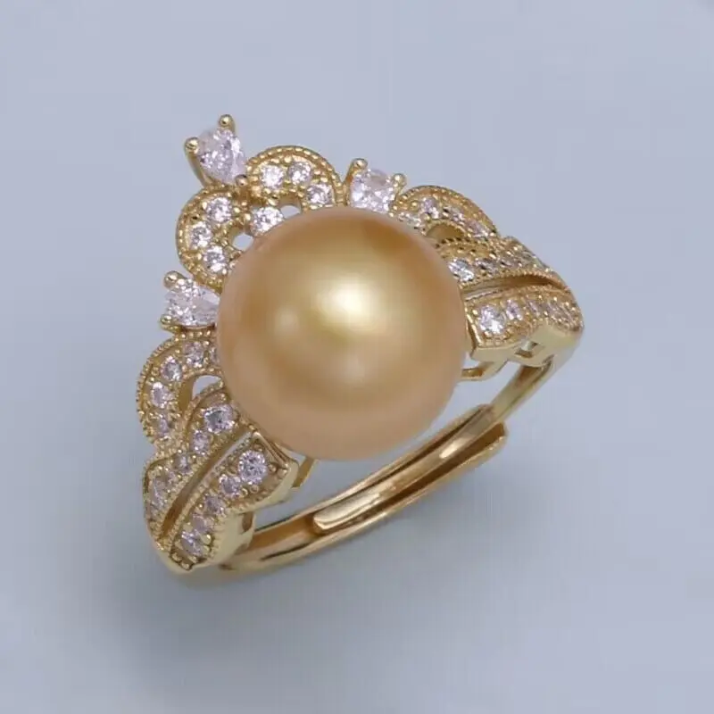 charming 10-11mm south sea round gold pearl ring 925s  ring  925 sterling silver ring  jewelry for women