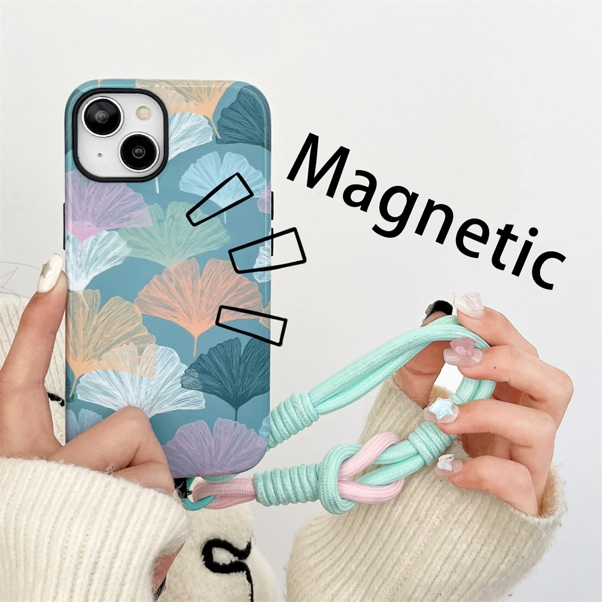 Colored leaves intInclusive Magnetic Phone Case Two-In-One Film Protective Shell For iPhone 15 14 13 12 11 Pro Max Plus Mini