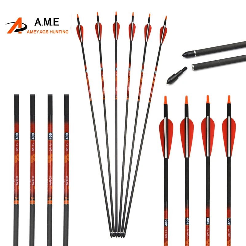 

6/12pcs Archery Pure Carbon Arrows SP400 ID6.2mm Arrowheads Tips Recurve Compound Bow Hunting Practice Outdoor Shooting Arrows