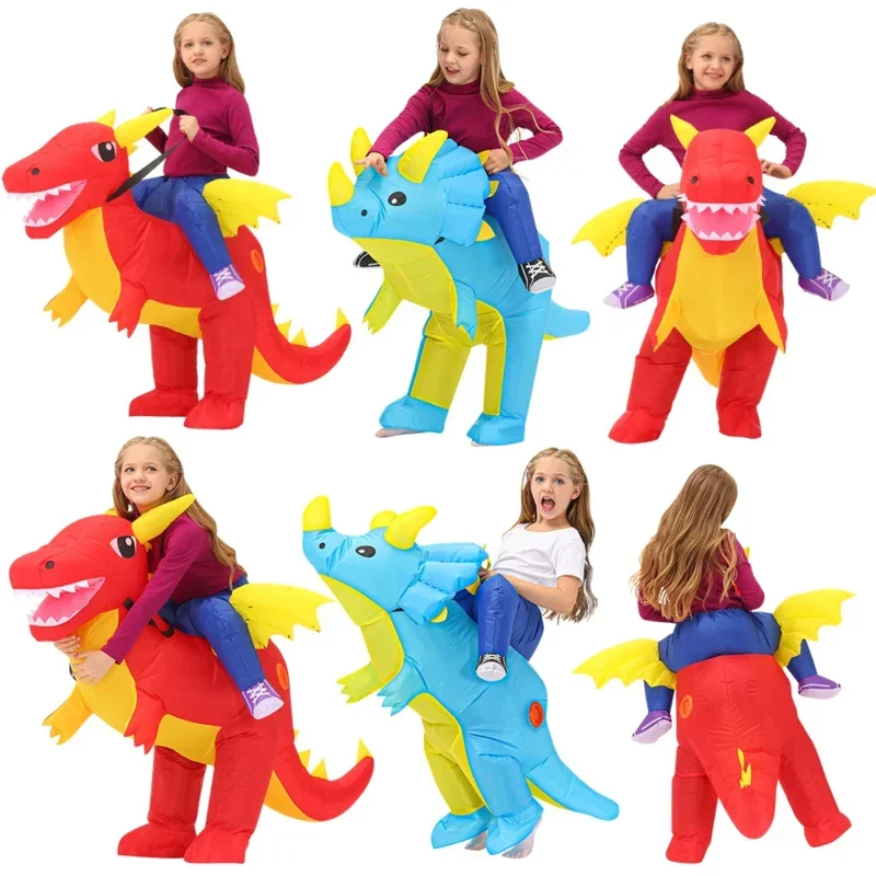 Kids Children Inflatable Minosaur Suit Cartoon Animal Dress Suit Surim Halloween Christmas Party Cosplay Suits For Boys Girls D