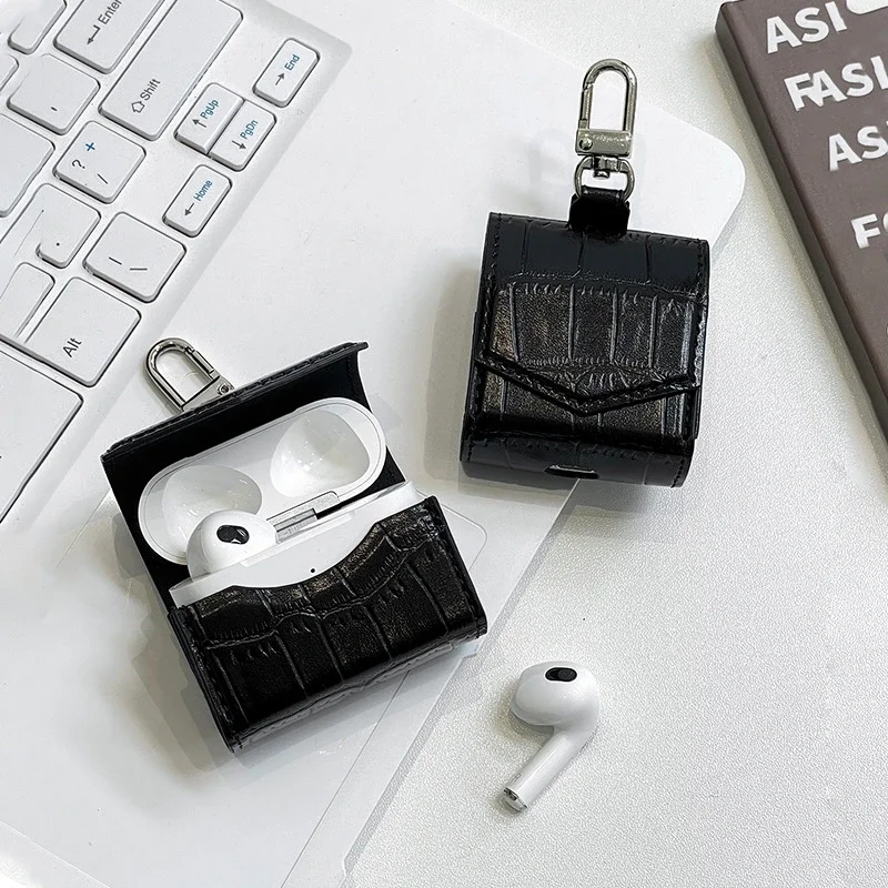 New Crocodile Skin Pattern Key Chain Wireless Earbuds And Wired Earphone Storage Bags Earphone Case Cover For AirPods 1234 Pro