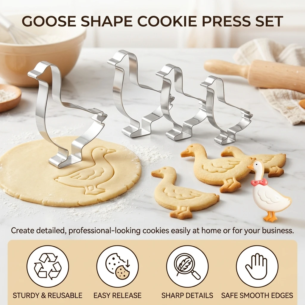 Goose Shape Cookie Cutters Stainless Steel Press Mold Goose Shape Baking Tool Biscuit Cutter Mold Kids Animal Party DIY Supplies