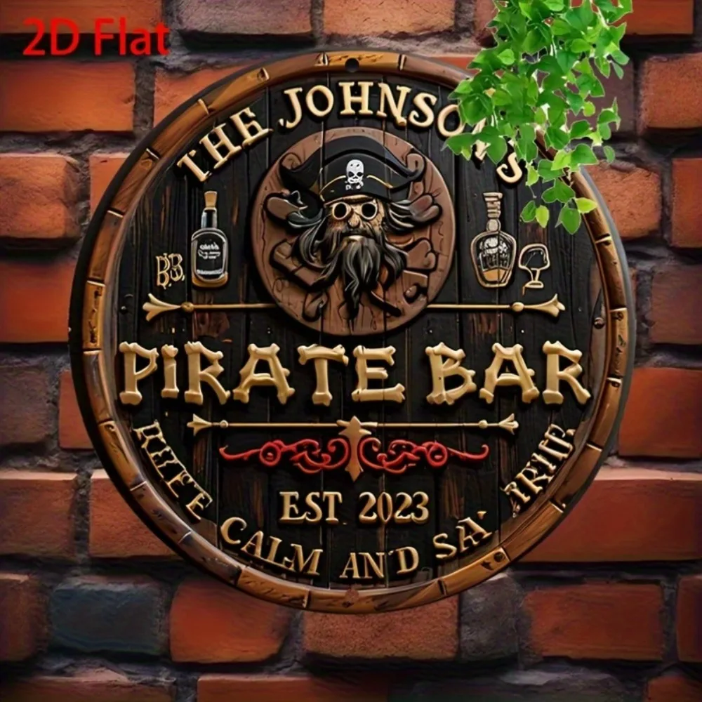 لافتة معدنية عتيقة "The Johnson Pirate Bar" - فن ألومنيوم بتصميم جمجمة لديكور الهالوين والبار
