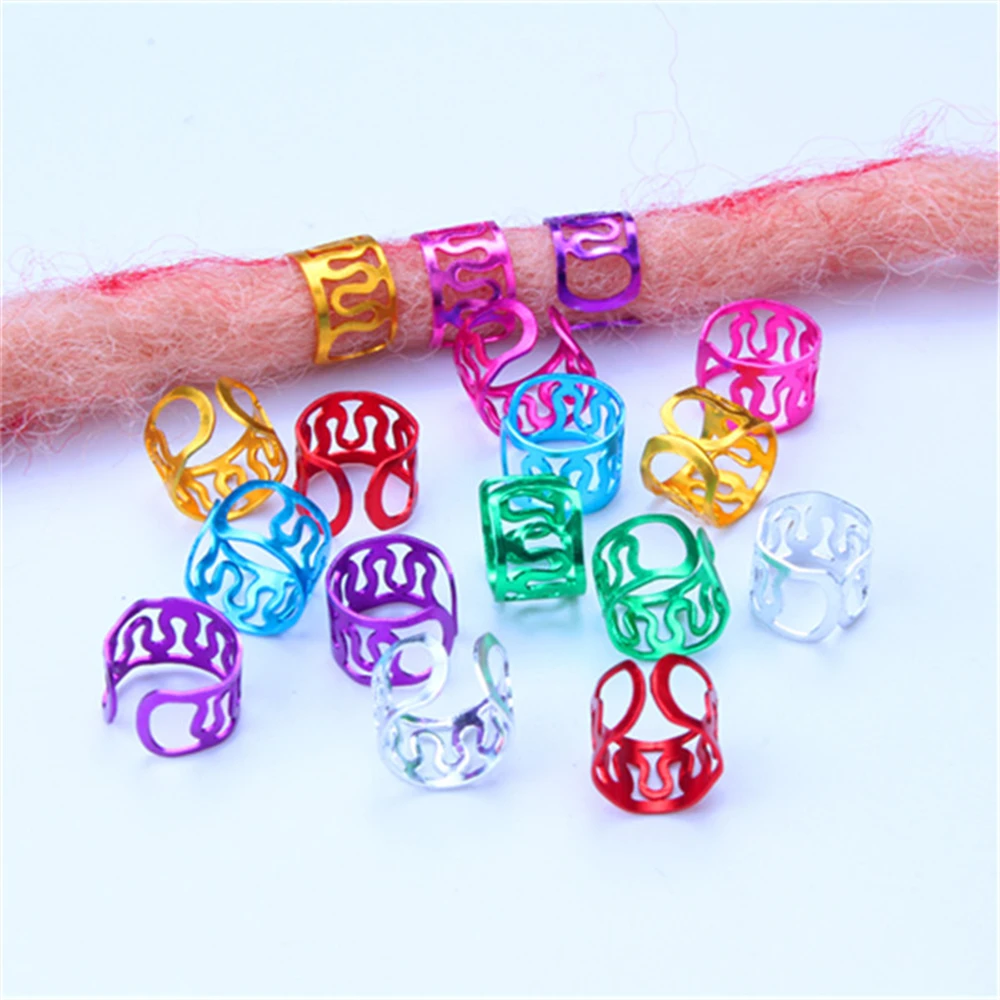 50pcs/Lot Adjustable Open Hair Rings for Braids Colorful Aluminum Hair Clips Dreadlock Beads Spiral Hair Pin Jewelry Accessories