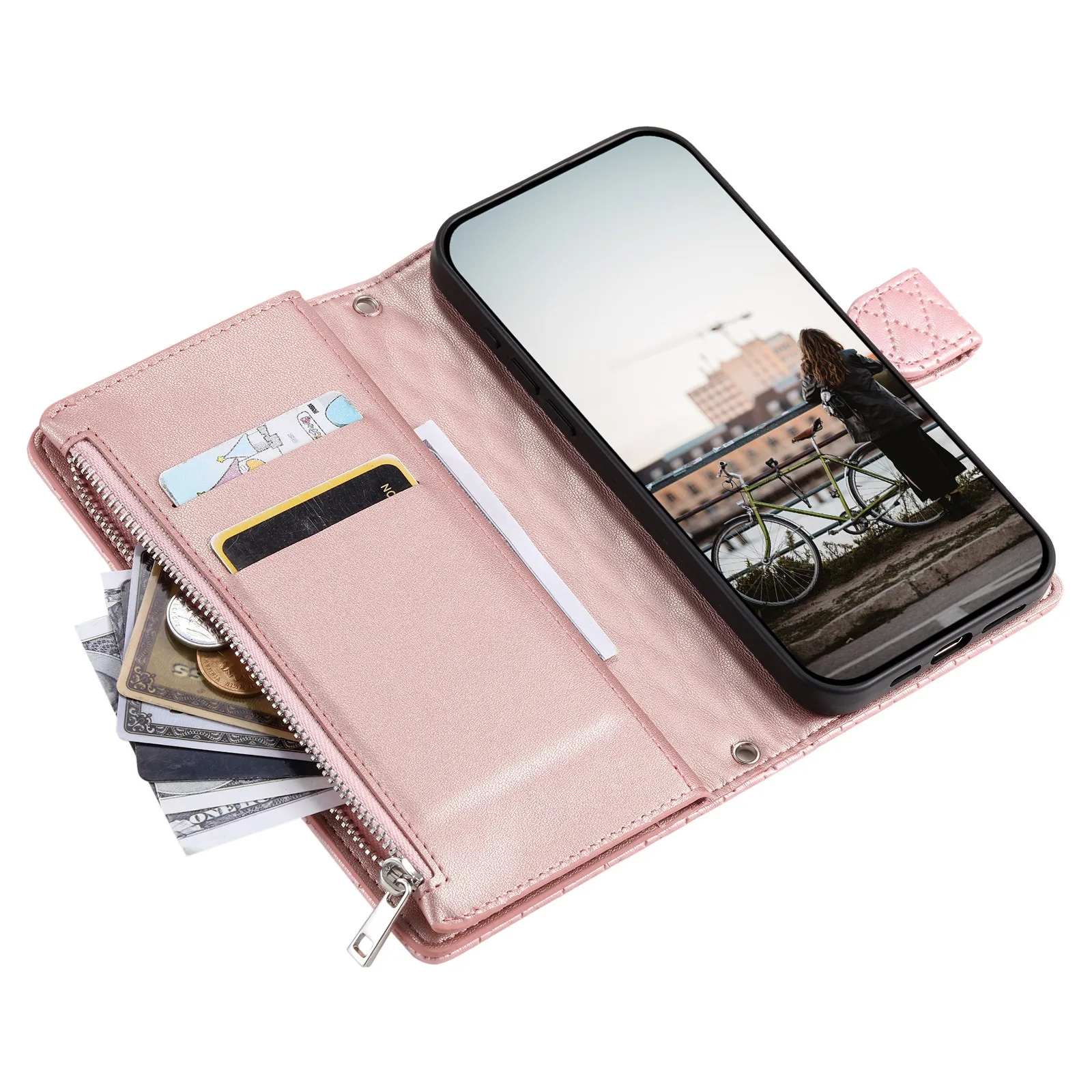 Phone Leather Case Glitter Checkered Zipper Wallet Slant Handheld For Samsung GALAXY S6 S7 S8 S9 S10 S20  S21 Edge Plus FE Ultra