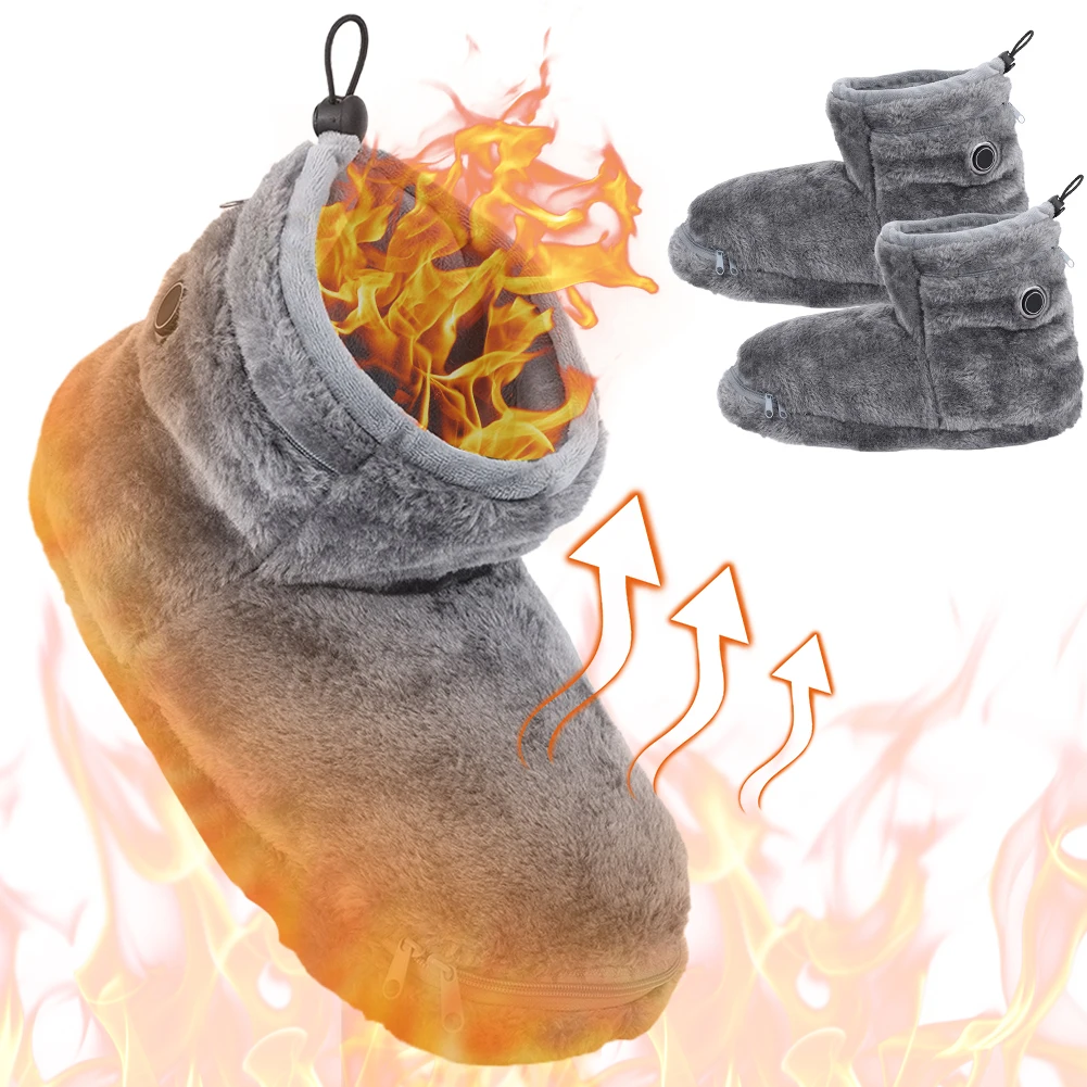 1 Pairs Winter USB Electric Heating Shoes Women Men Foot Warmer Heated Shoes Snow Boots Plush Heating Slippers Indoor Outdoor