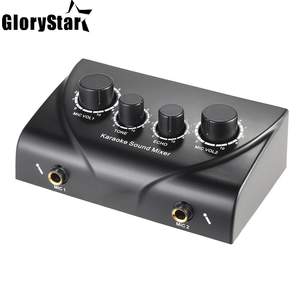 

Karaoke Sound Mixer Microphone Amplifier & Microphone Mixer Karaoke OK Dual Mic Inputs With Cable Silver/Black/Golden for Option