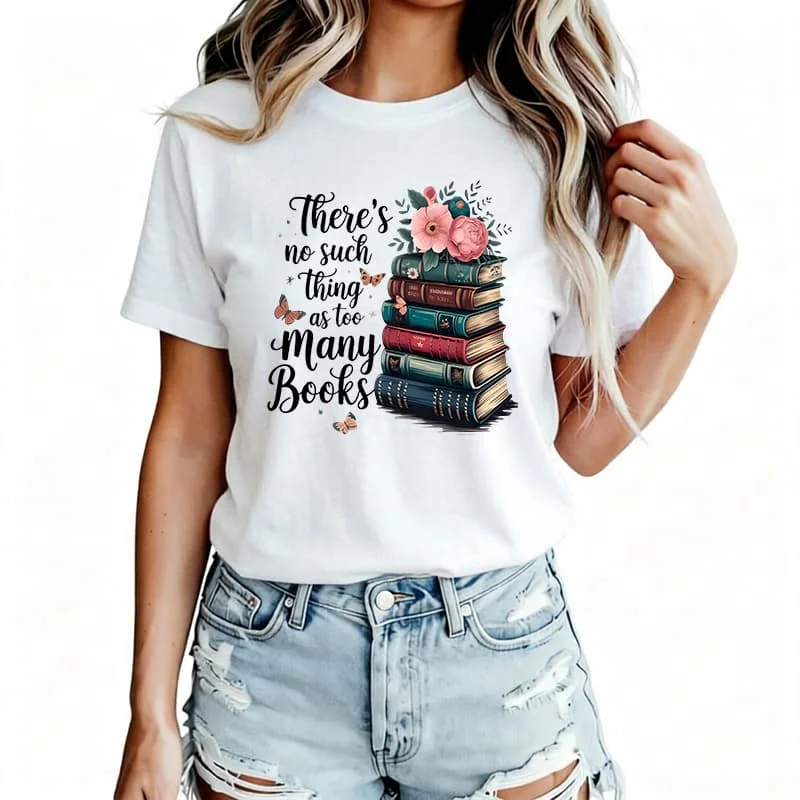 Many Book Women's T-Shirt 100% Cotton Funny Graphic Short Sleeve Tee Novelty Shirt Casual Crew Neck Top S-5Xl
