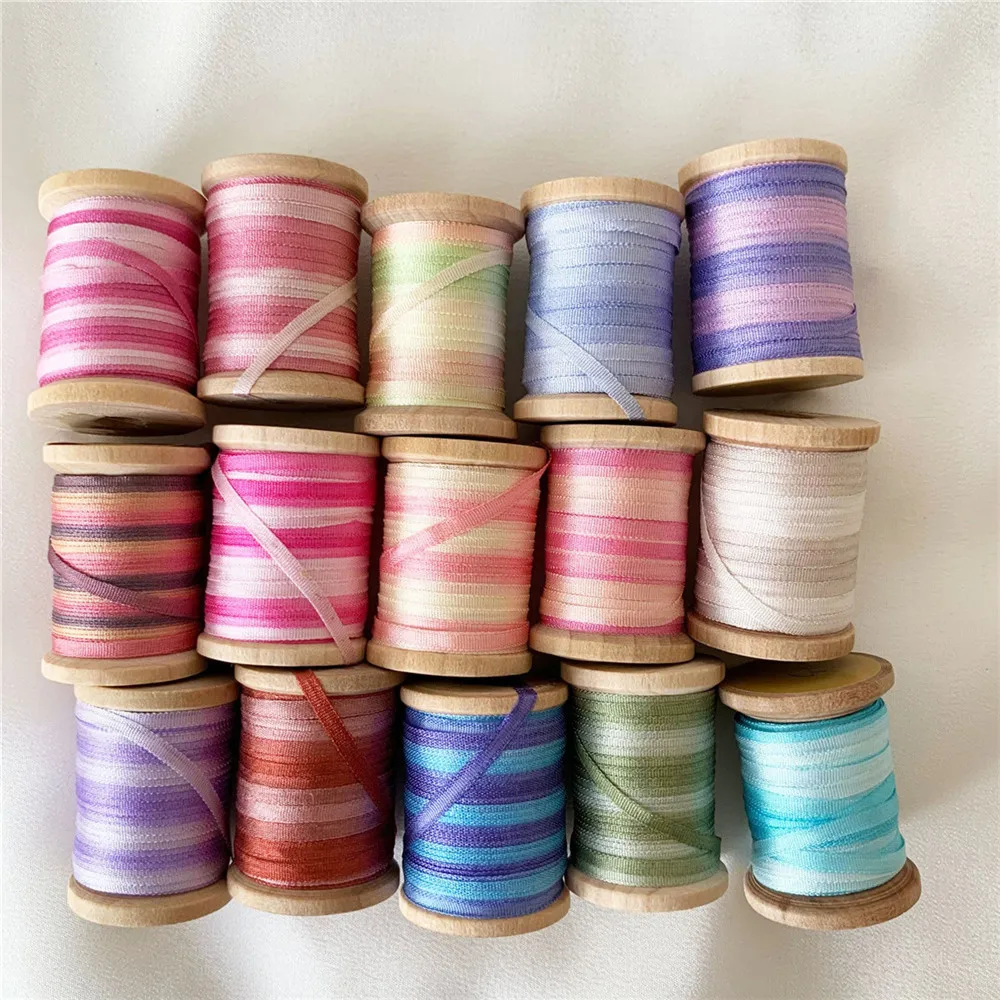 2mmX20mts  Variegated 100% Pure Silk Embroidery Ribbon Thin Taffeta High Quality Silk Ribbon Handcraft