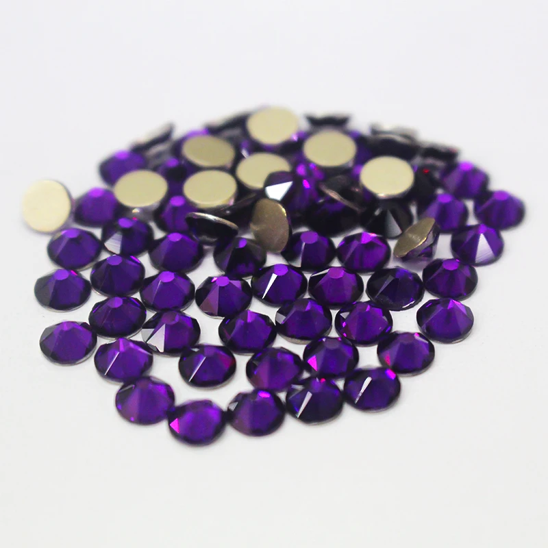 Dark pruple color 8 big and 8 small cut 5A Top quality flat back rhinestones Glue on crystal strass for nail art or wedding