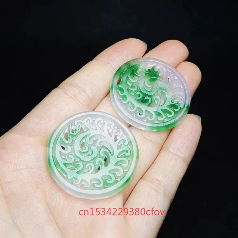 Natural Ice Bottom Floating Flowers Jade Carved Hollowed Out Pendant Accessories DIY Earrings Chinese Jewellery Amulet Women