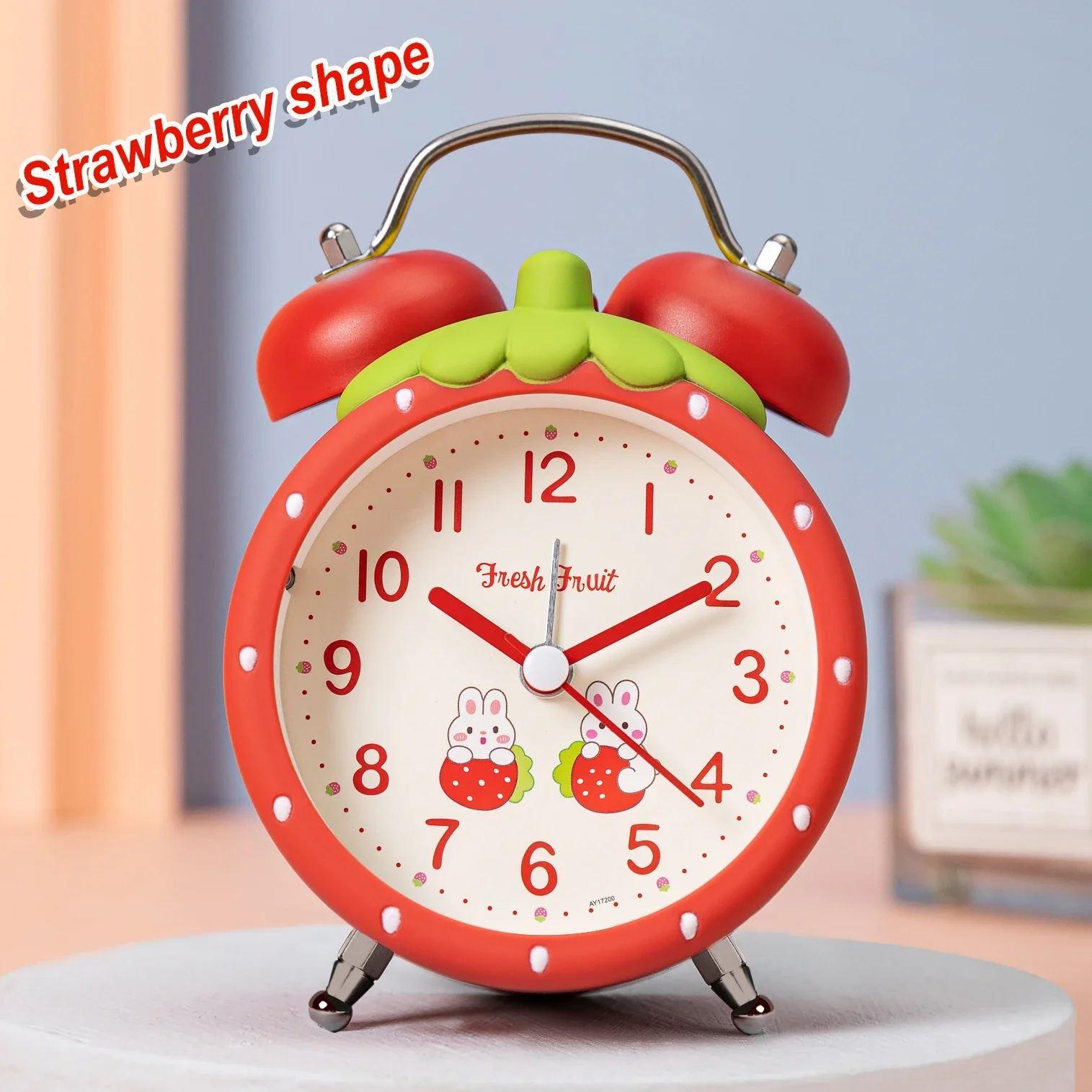 Strawberry children's alarm clock, quiet operation time, children's favorite desk clock, with night light function,