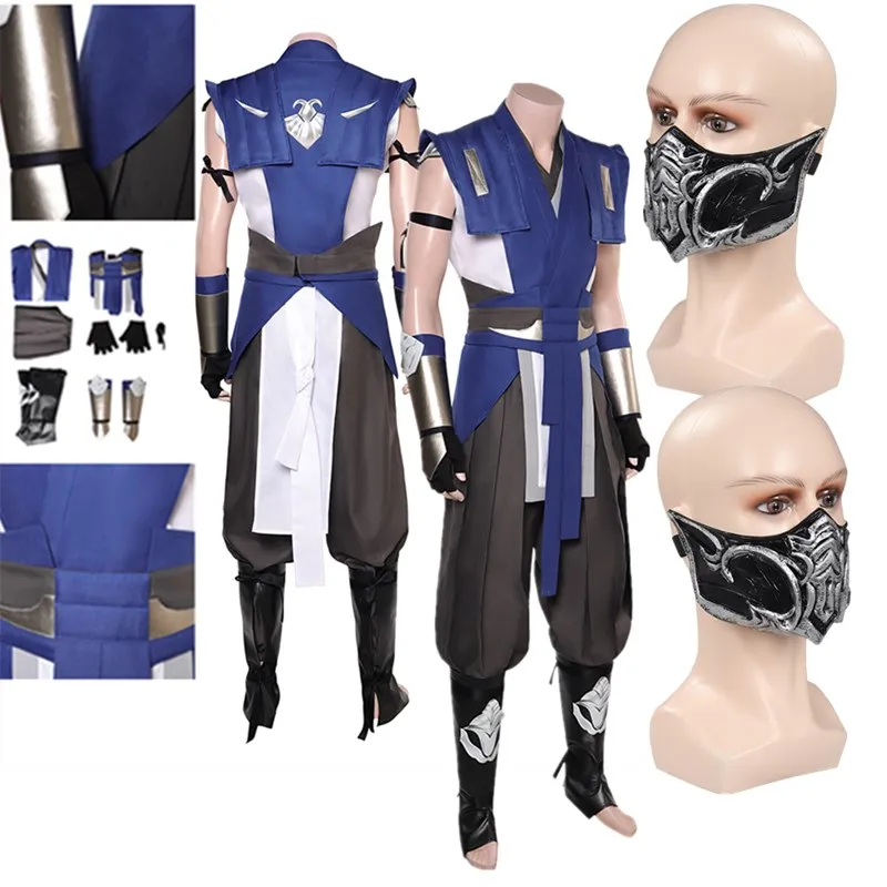 Sub Zero Cosplay Game Mortal Cos Kombat Costume Adult Men Fantasy Top Pants Mask Outfit Halloween Disguise Carnival Party Suit