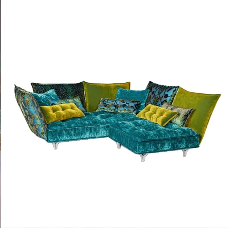 

Угловой комбинированный диван из ткани, легкий люкс, необычной формы, с ретро-узором