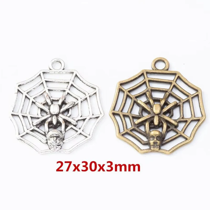 50pcs 27*30MM Alloy retro blue jewelry religious belief necklace DIY skull spider pendant, autumn and winter handmade clothing a