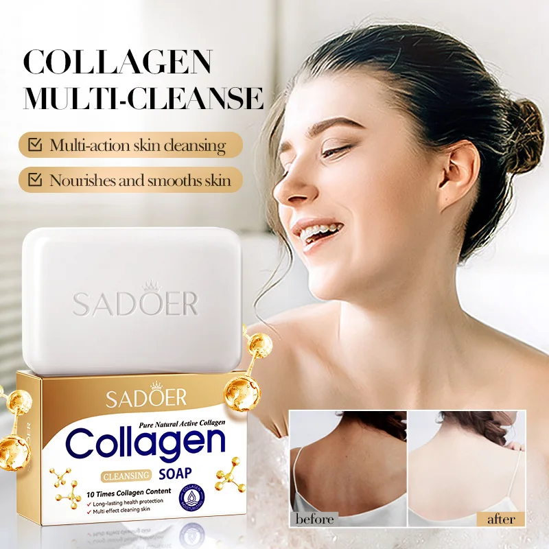 

Handcrafted Collagen Soap SADOER Multi-Purpose Cleansing Bar for Body and Face Natural Skincare Moisturizing Soap with Collagen
