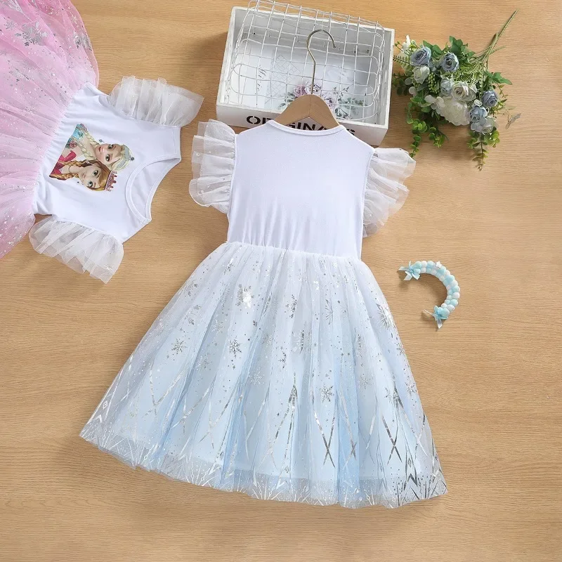 New Summer Kids Vestidos Cotton Wedding Clothes Pajama Tops Baby Girls Dresses Cartoon Frozen Elsa Print Princess Party Dress