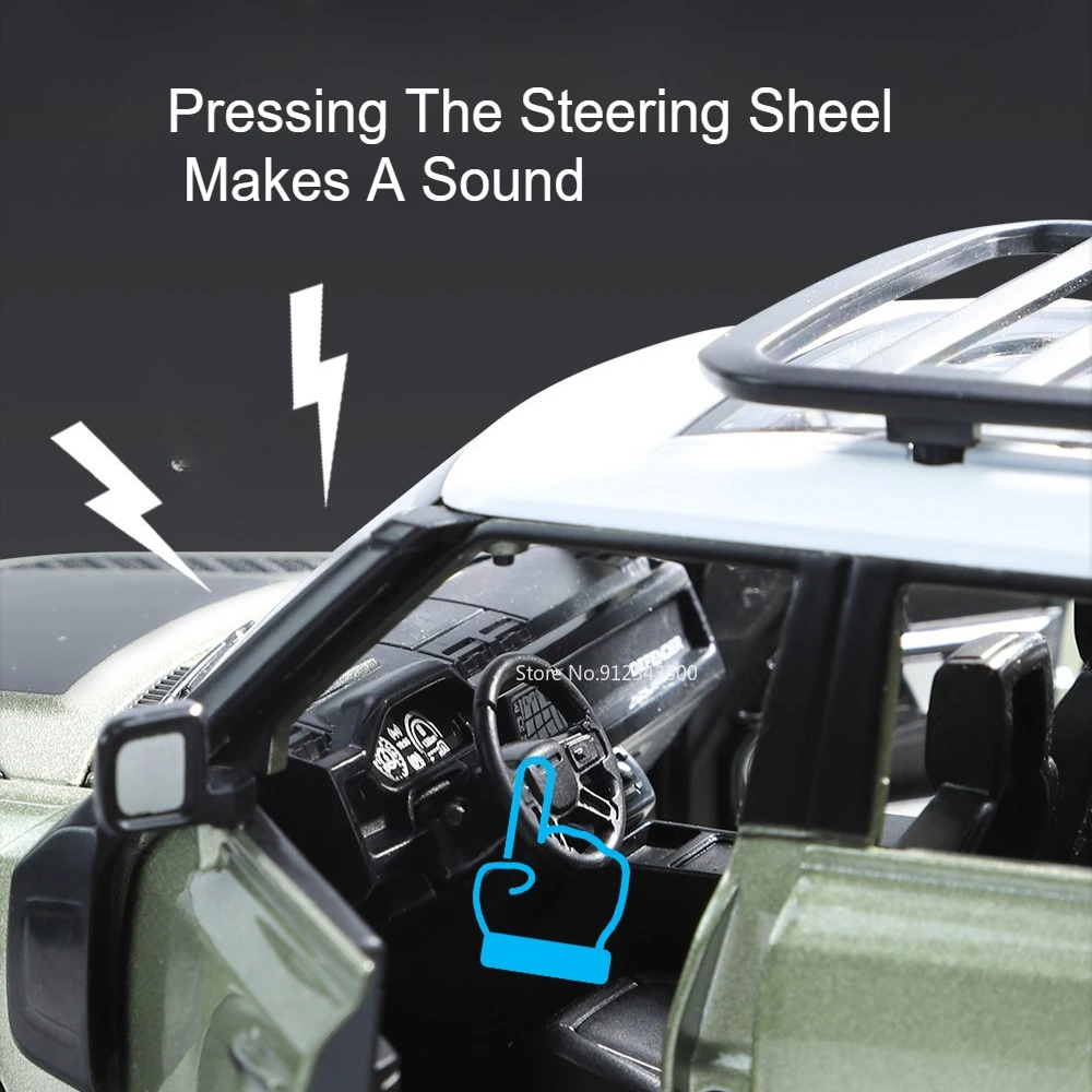 1:24 Defender 110 Land Rover Range Rover modelo de coche juguetes aleación Diecast absorción de impacto sonido luz tirar hacia atrás regalos para niños