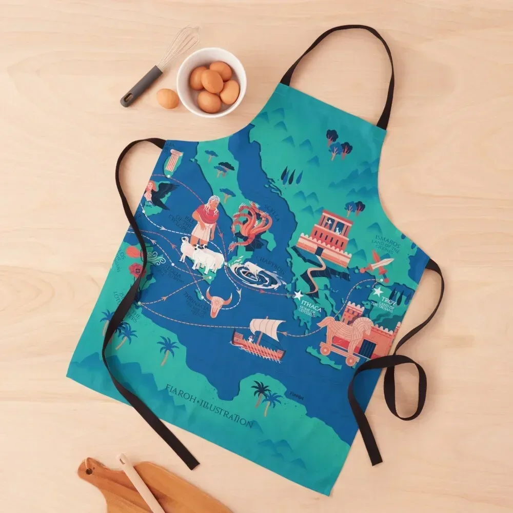 Odyssey Map - The Journey of Odysseus Apron Waterproof Kitchen For Women For Nail Stylist Apron