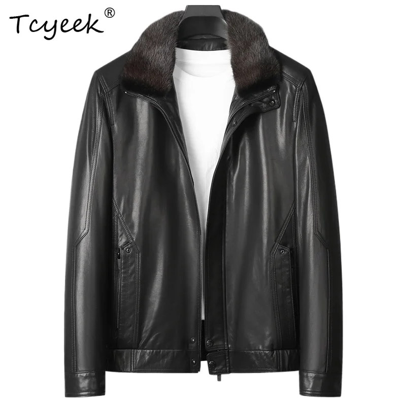 

Tcyeek Top Layer Cowskin Autumn Winter Lapel Detachable Down Liner Black Men's Genuine Leather Jacket Jaquetas Masculino 가죽자켓