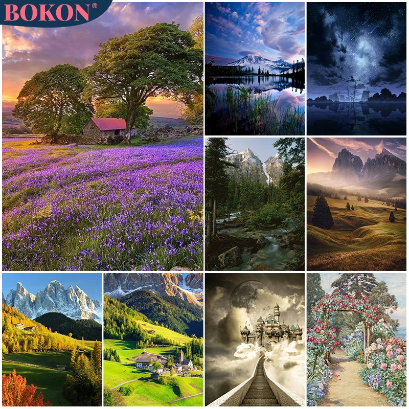 

Landscape DIY 5D Diamond Painting Kit Full Diamond Grassland Lake Forest Diamond Mosaic Rhinestone Embroidery Home Decor Gifts