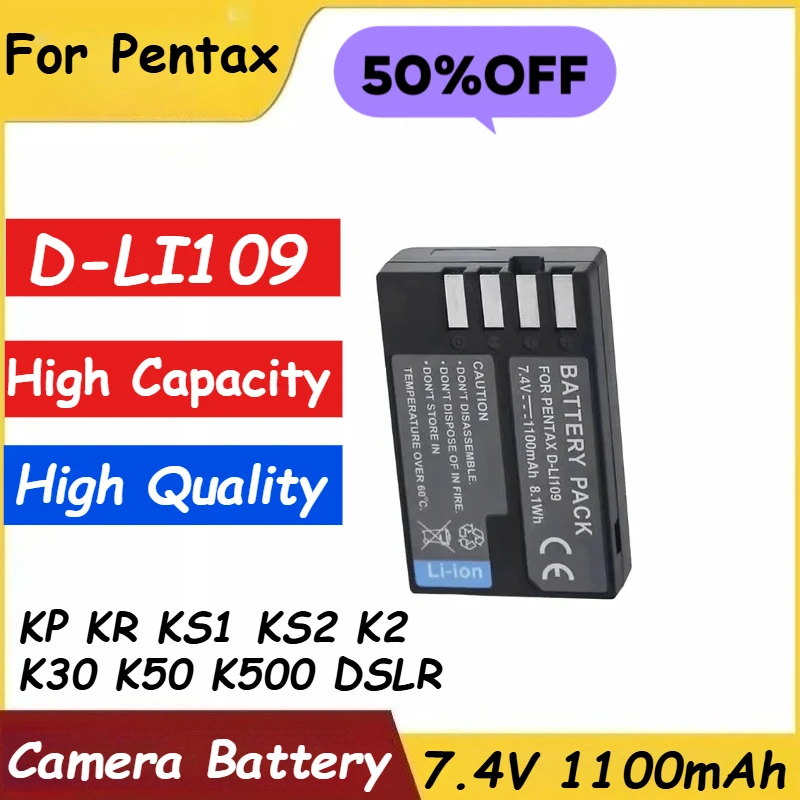 

Camera Battery 7.4V 1100mAh D-LI109 for Pentax KP KR KS1 KS2 K2 K30 K50 K500 DSLR Brand-New High Quality