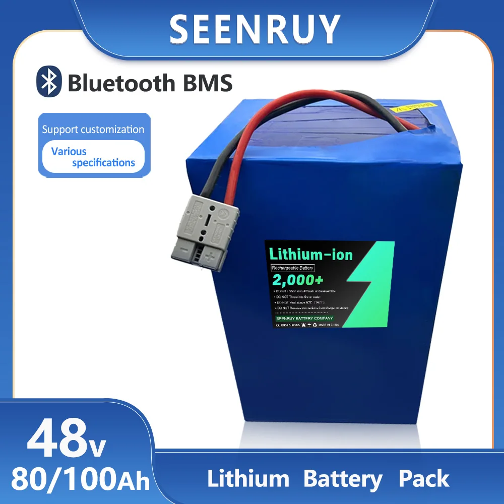 

3.7v Li-ion 48v 80AH Recharge Lithium Phosphate Deep Cycle Battery 80A BMS For 54.6v RV Motorcycle