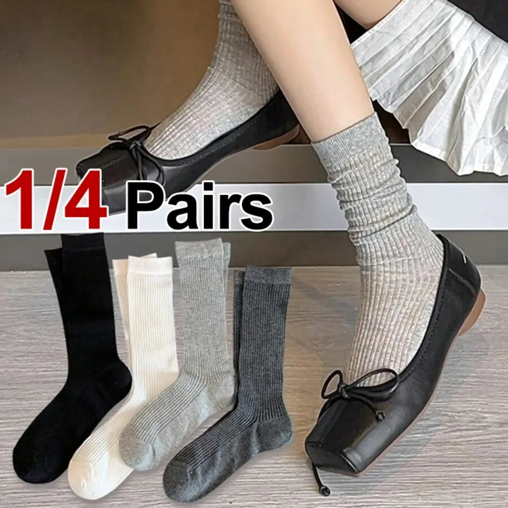 

1/4 Pairs Women Mid To Small Leg Knee High Socks Black White Gray Summer Thin Sweet Style Transparent Stacked