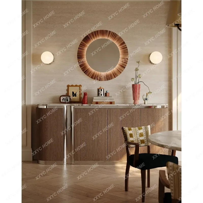 XX Living room, all solid wood light luxury porch cabinet integrated living room against the wall, marble locker