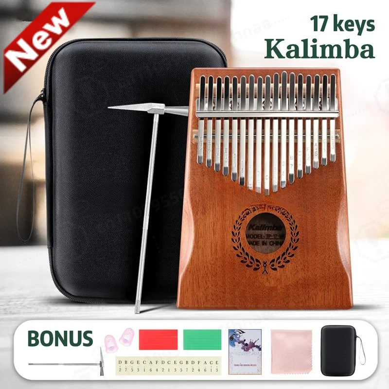 Solid Single Wood Kalimba Thumb Piano Full Set Accessories Solid Plate Instrument Mahogany Okoume Acacia Wood Optional