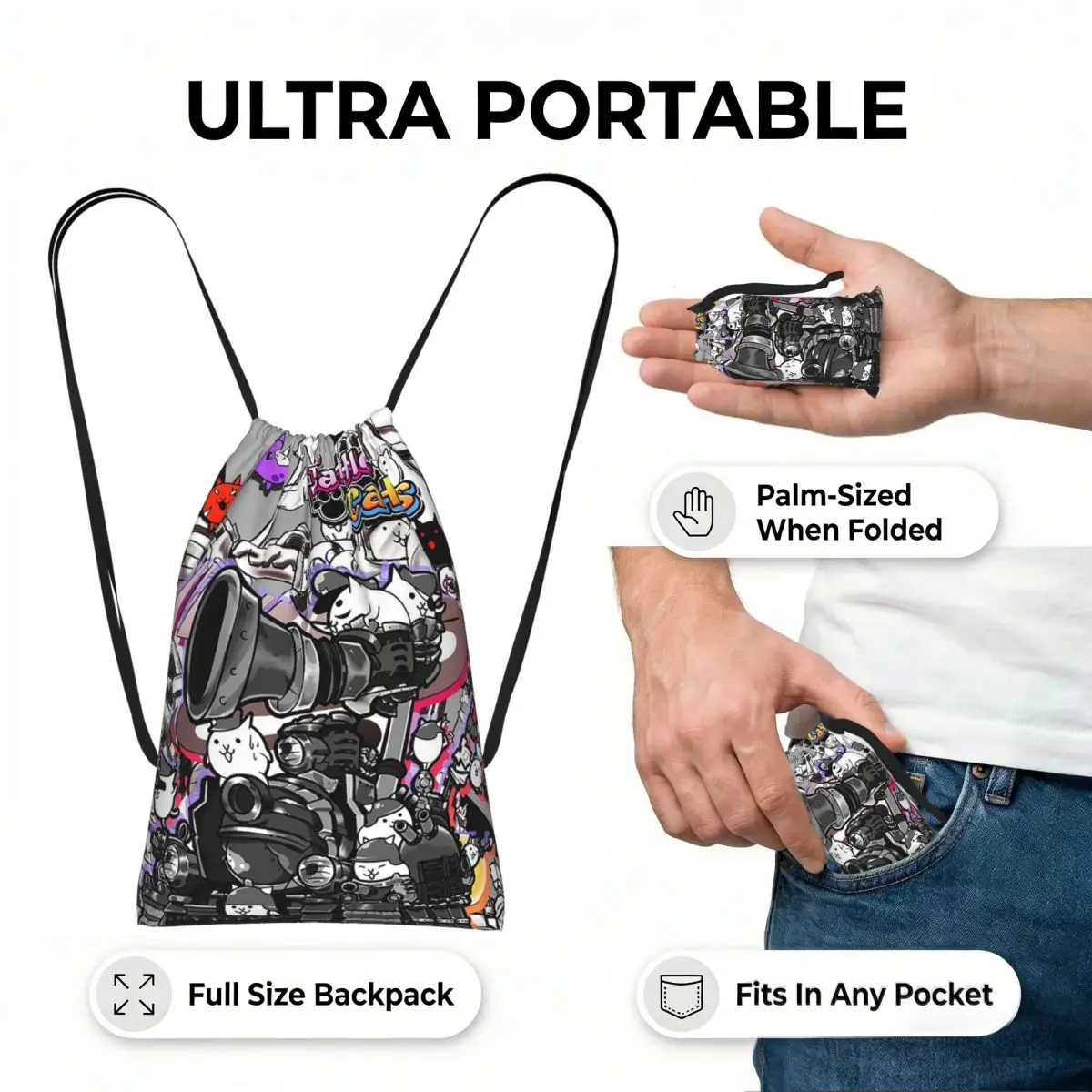 Battle Cats Siege Engine Drawstring Backpack Sports Gym Bag Portable Travel Drawstring Bag for Men Women