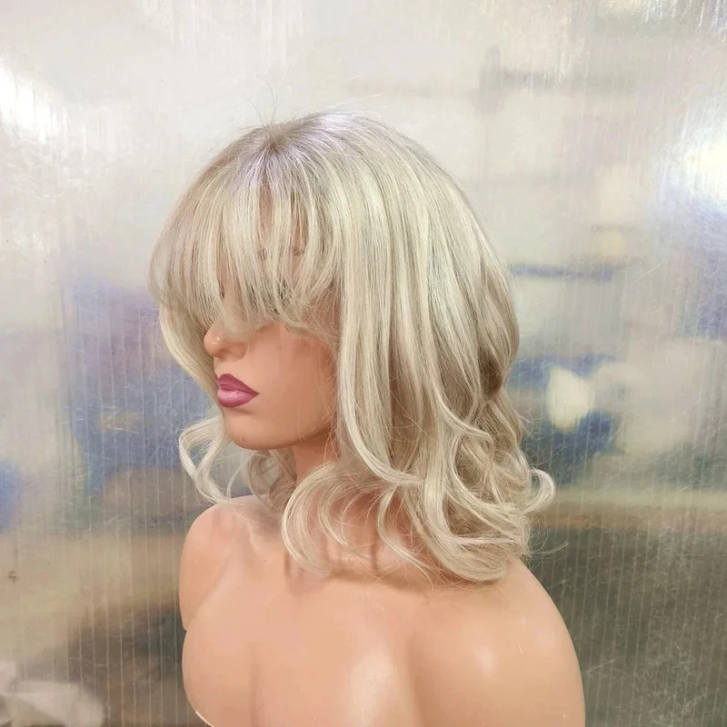 Human Hair Brand New Stylish Women's Long Blonde Wavy Wig 12 Inch