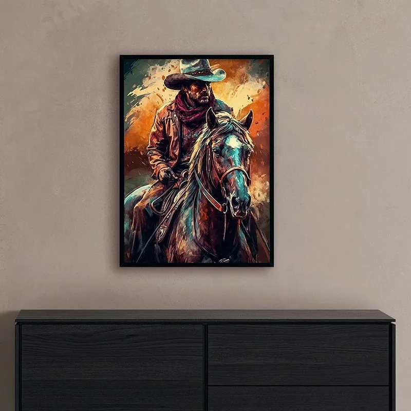 Impressionism Cowboy and Horse Poster Western Landscape Artwork Canvas Painting Wild West Wall Art Picture Home Decor Gift Idea