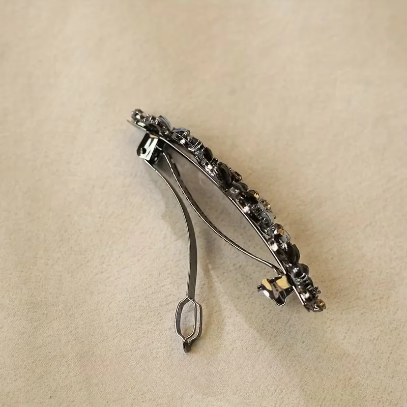 Vintage Elegante Federklemme, Haarspange aus Legierung, Strass-Pferdeschwanzklemme – Detail 10