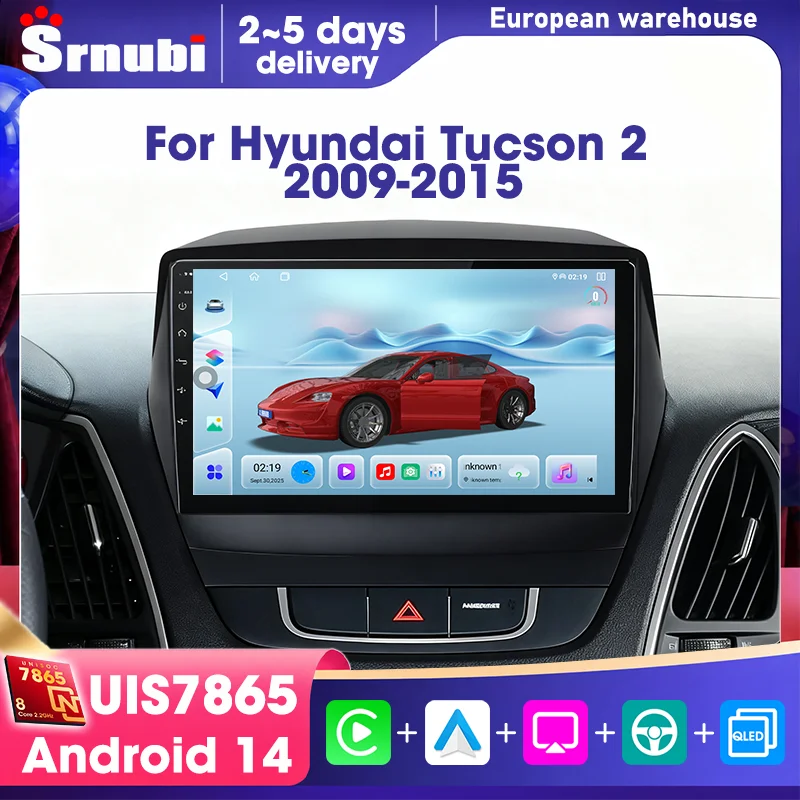 Autoradio multimédia 2 Din avec Carplay, Android Auto, GPS, navigation, éclairage des boutons et accessoires pour Hyundai Tucson 2 2009-2015