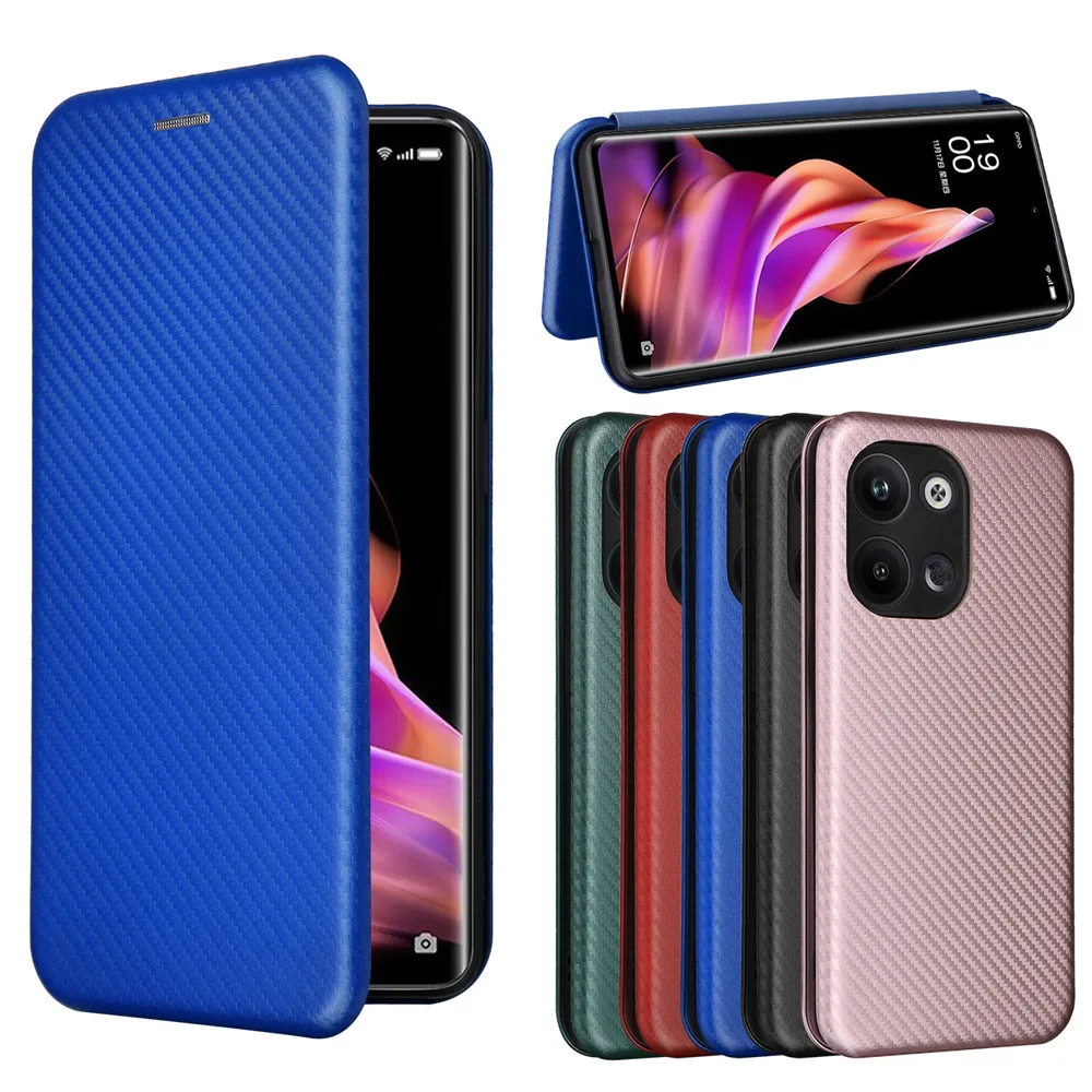 

For OPPO Reno 9/9pro Case Carbon Fiber Flip Leather Business Magnet Stand Holder Card Slot Shockproof Cover