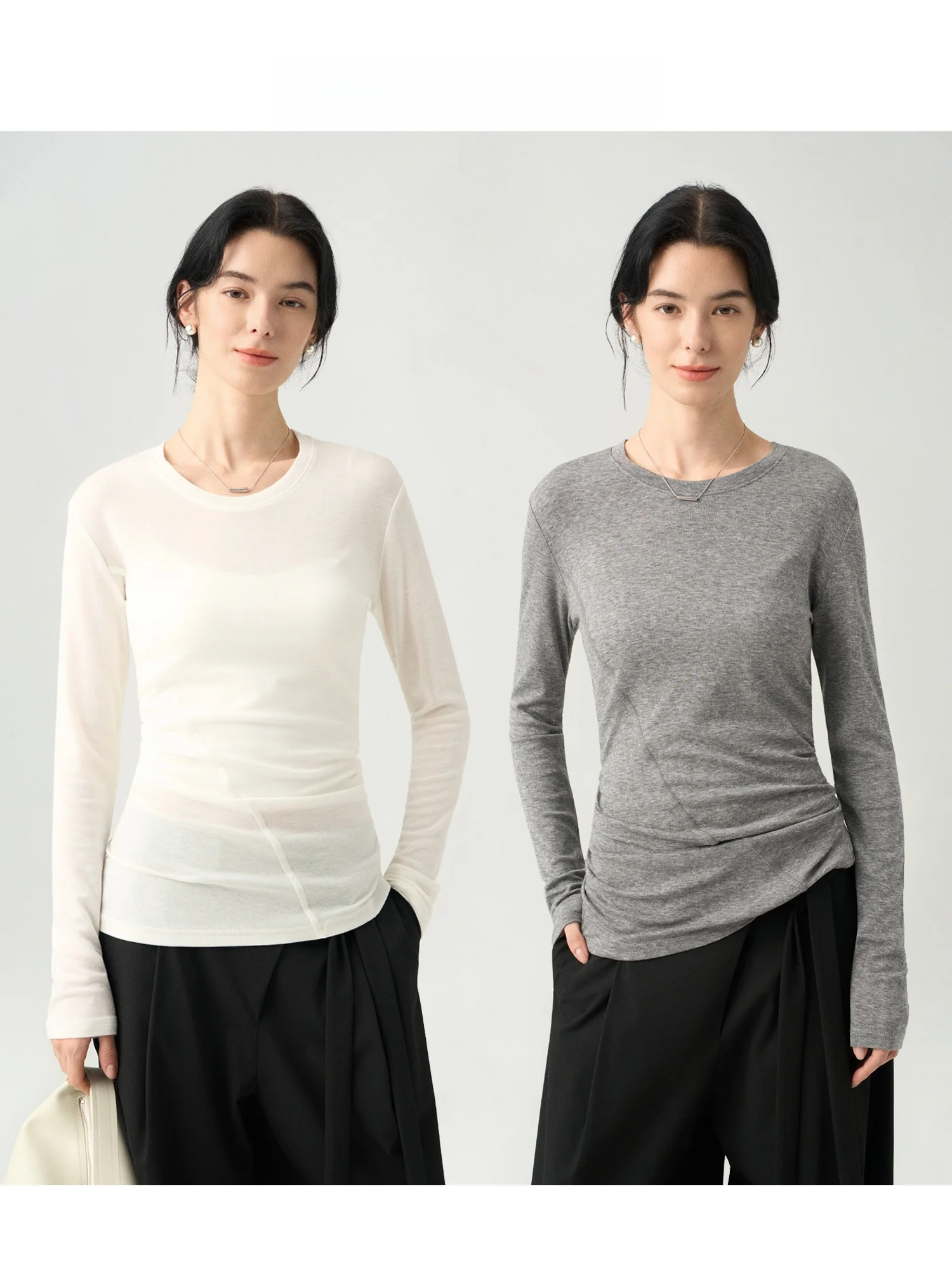 

Ruiqia Jie | Larse Wool Long Sve round Ne T-irt Women Slimming Design Base irt Casual Sle Regular Length