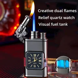 Creative Metal Direct Charge Blue Flame Lighter Personalized Windproof  Elegant Open Flame Double Flame Lighter Men's Gift