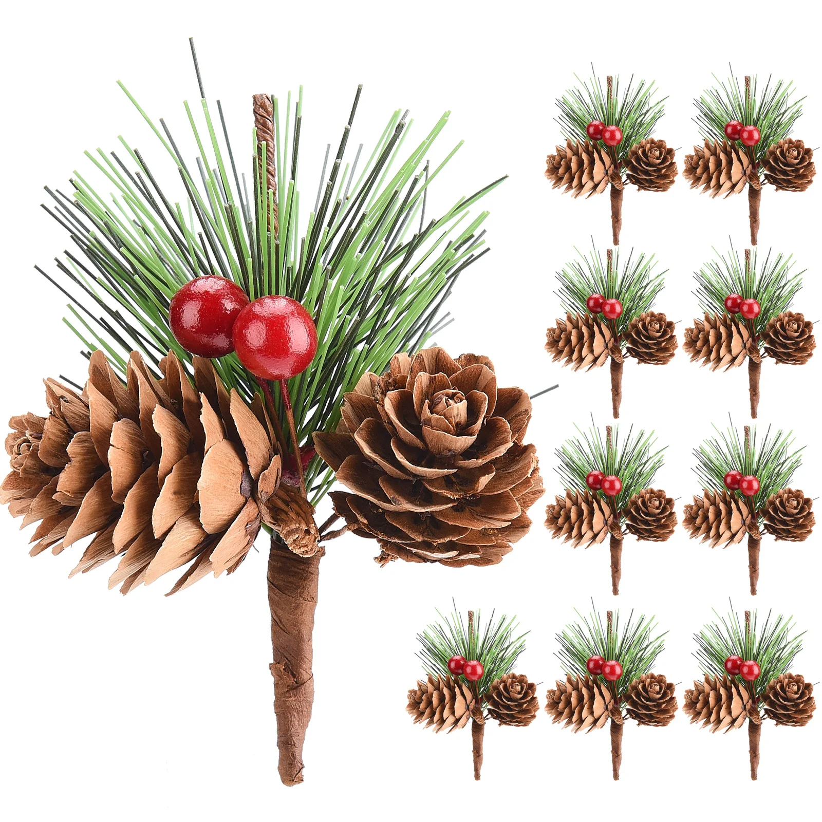 

10Pcs 8cm Artificial Berry Pine Cone Wreath Simulation Xmas Pinecone Branch Floral Decor Home Holiday Christmas Crafts