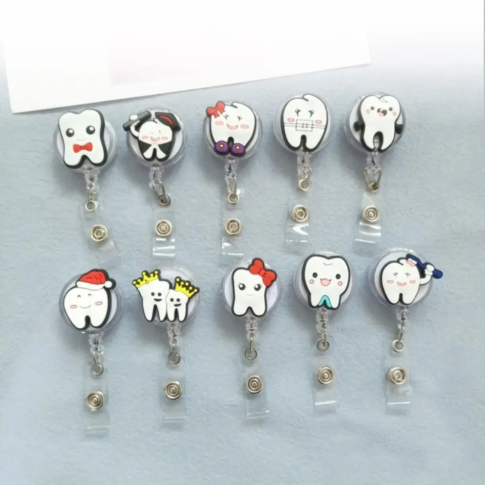 Dentist Teeth Badge Holder Work Card Teeth Shape Retractable Badge Reel Cartoon Chest Card ID Card Holder Nurse Doctor