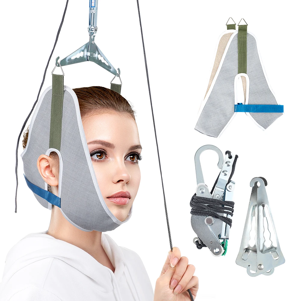 Over Door Hanging Neck Traction Kit Cushion Belt Brace Adjustable Cervical Correction Stretcher Back Head Massager