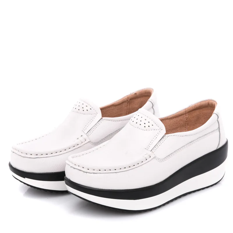 New Sexy Autumn Women Flats Platform Loafers Ladies Genuine Leather Comfort Wedge Classic Stylish thick sole Slip On Casual Shoe