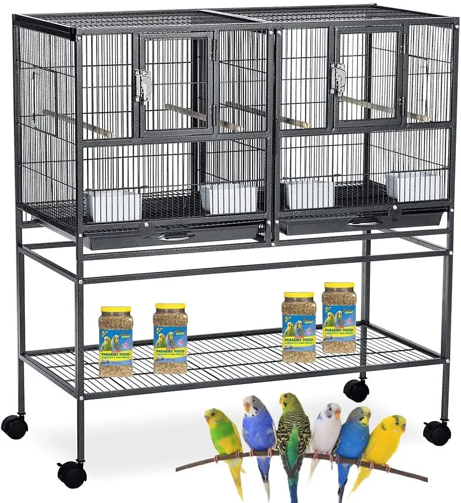 Combo Breeding Stacker Center Divided Breeder Bird Flight Double Rolling Cage with Side Breeding Nest (Black Vein, Single Stack)