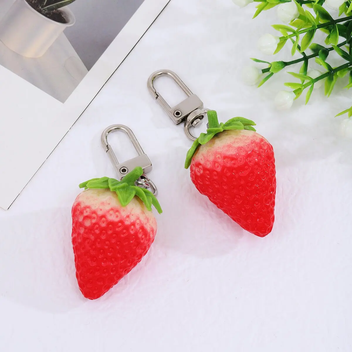 Simulated Fruit Keychain Cream Strawberry Key chain Cute Fruit School Bag Headphone Pendant Bag Accessories